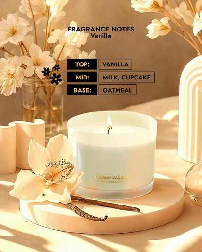 96NORTH Luxury Vanilla Soy Candles | Large 3 Wick Jar Candle | Up to 50 Hours Burning Time | 100% Natural Soy Wax | Relaxing Aromatherapy Aesthetic Candle | Housewarming Gift for Men and Women