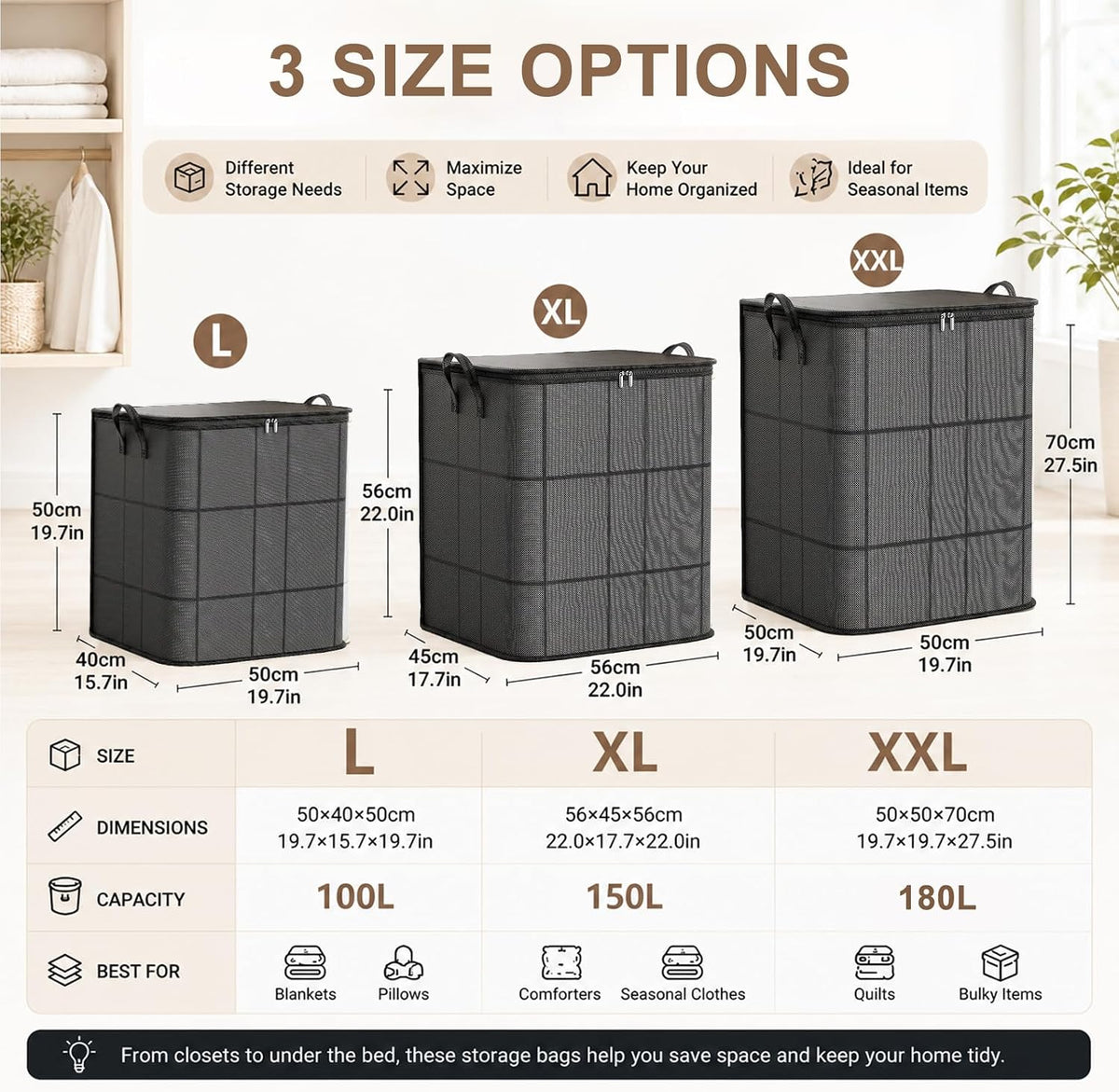 2 Pack Spacious Moving Storage Bin,XXL Foldable Storage Bag with Reinforced Handles,for Bedroom,Closet,Clothes Portable Moving Storage Bags,Large-Capacity Clothes Storage Containers (100L)