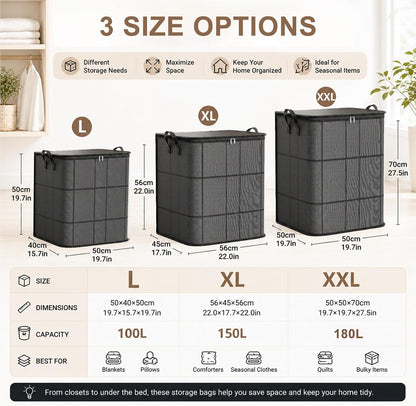 2 Pack Spacious Moving Storage Bin,XXL Foldable Storage Bag with Reinforced Handles,for Bedroom,Closet,Clothes Portable Moving Storage Bags,Large-Capacity Clothes Storage Containers (100L)