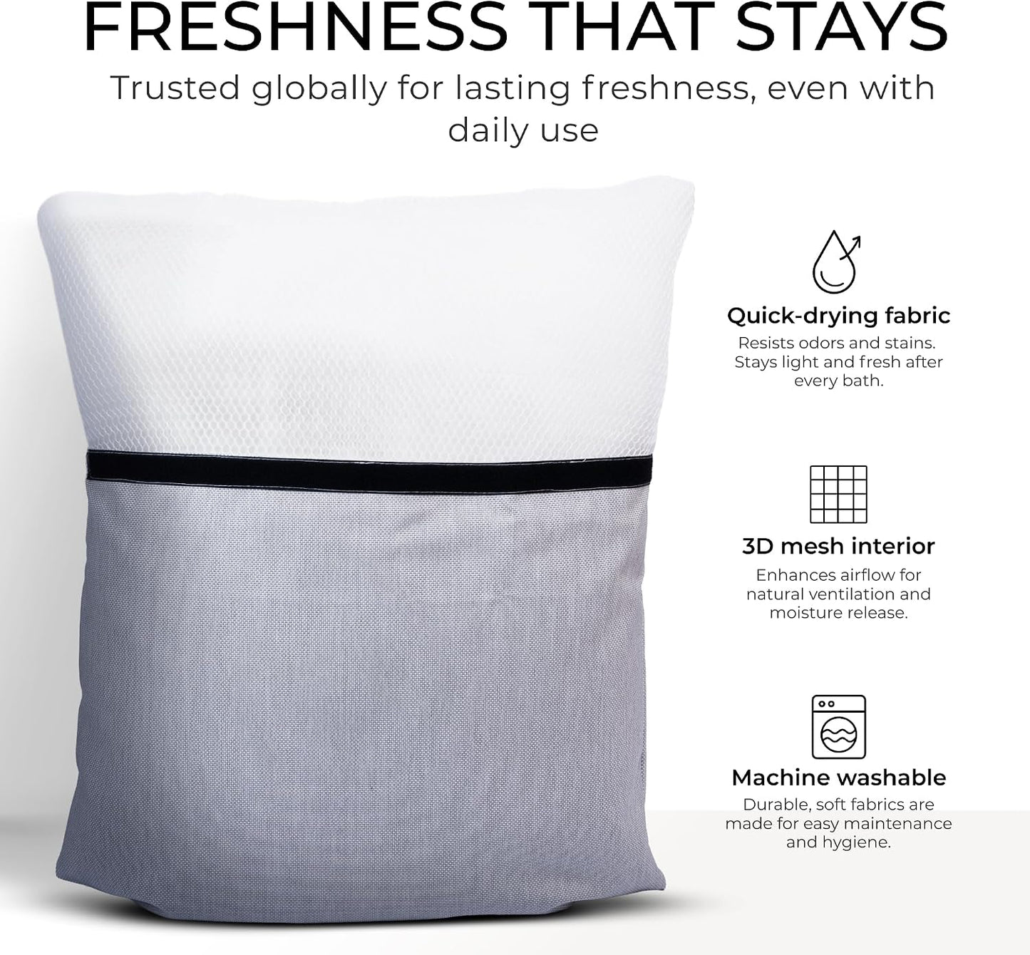 Luxury Bath Pillow for Tub - Thick and Comfortable Bathtub Pillow Support for Head and Neck and Back - Washable Quick-Drying Bath Pillows - Bath Cushion for Home Spa - Fits Any Bathtub - Light Gray