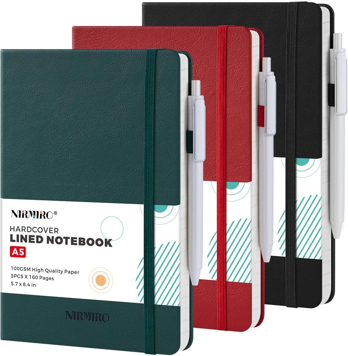 NIRMIRO (3 Pack) Pocket Notebook Small Journal with Pen, 3.7" x 5.7", A6 Mini Notebook for Women Men Work Writing, Hardcover Small Pocket Notepad with 100Gsm Premium Thick Lined Paper, Black Leather