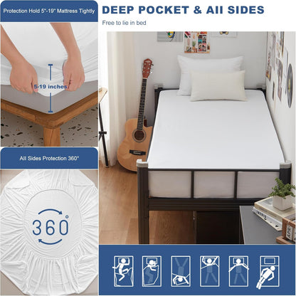 GRT 2 Pack Twin Mattress Protector Waterproof, Breathable & Noiseless Waterproof Mattress Protector Fitted Deep Pocket from 5" to 19", Smooth Twin Mattress Cover Machine Washable