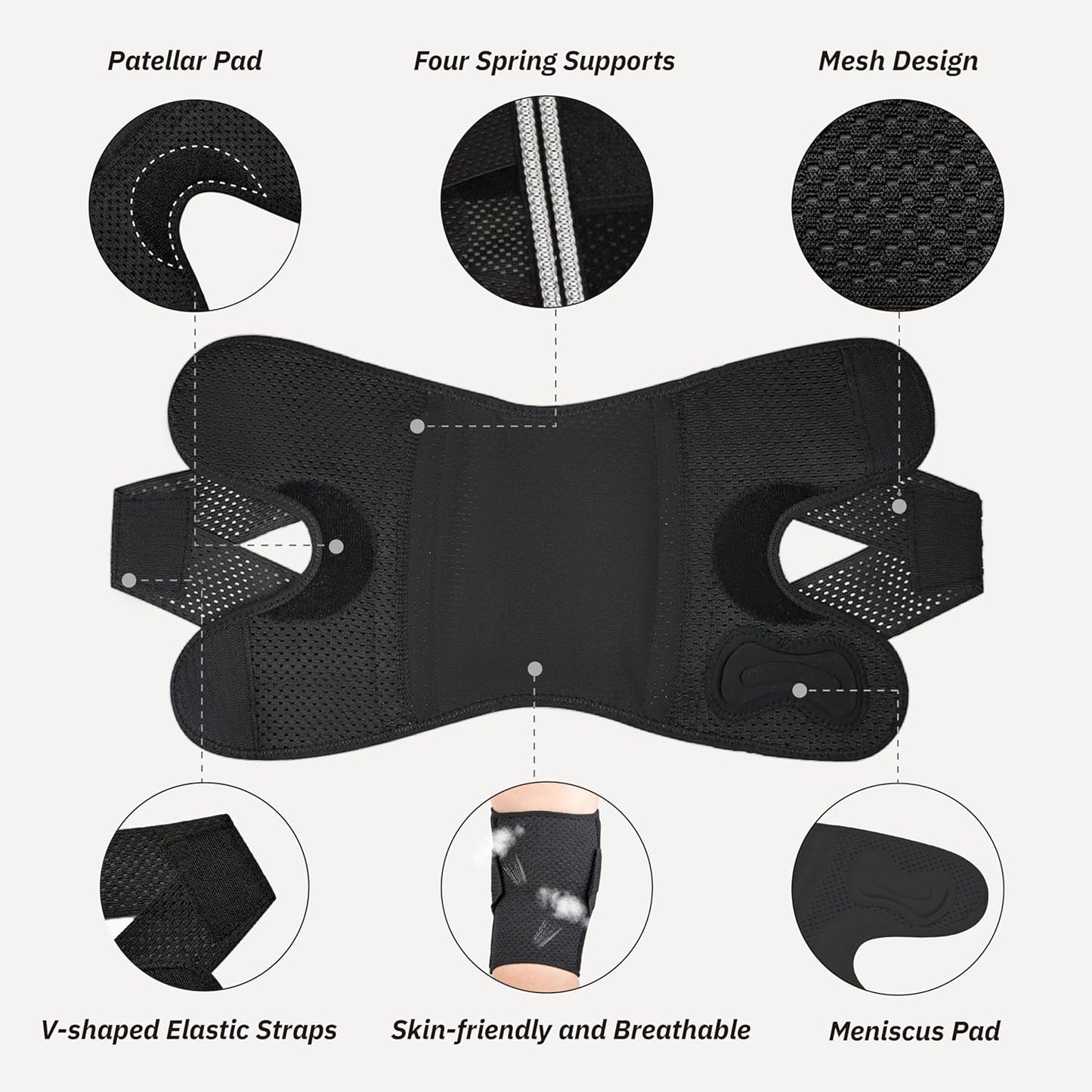 Knee Brace with Side Stabilizers for Knee Pain, Adjustable Knee Support for Meniscus Tear ACL MCL Arthritis Injury Recovery, Breathable Knee Wrap for Men & Women, Workout, Sports (Black, X-Large)