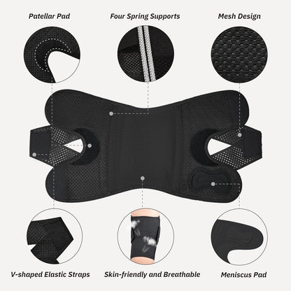 Knee Brace with Side Stabilizers for Knee Pain, Adjustable Knee Support for Meniscus Tear ACL MCL Arthritis Injury Recovery, Breathable Knee Wrap for Men & Women, Workout, Sports (Black, X-Large)