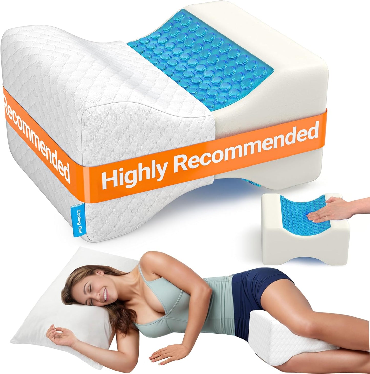 CloudBliss Knee Pillow for Side Sleepers-Cooling Leg Pillow for Side Sleeping, Memory Foam Knee Pillow for Hip Pain, Lower Back Pain, Sciatica Pain, Knee Wedge Pillow with Contour Design, White