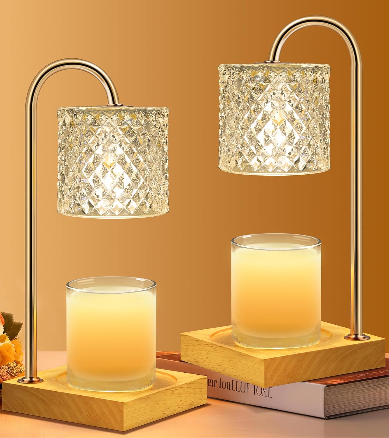 TigQiang Candle Warmer Lamp with Timer Dimmer, Birthday Gifts for Women Mom, House Warming Gifts, Elegant New Home Decor, Wax Warmer for Jar Candles, Heater Lamp for Scented Wax, Amber Glass