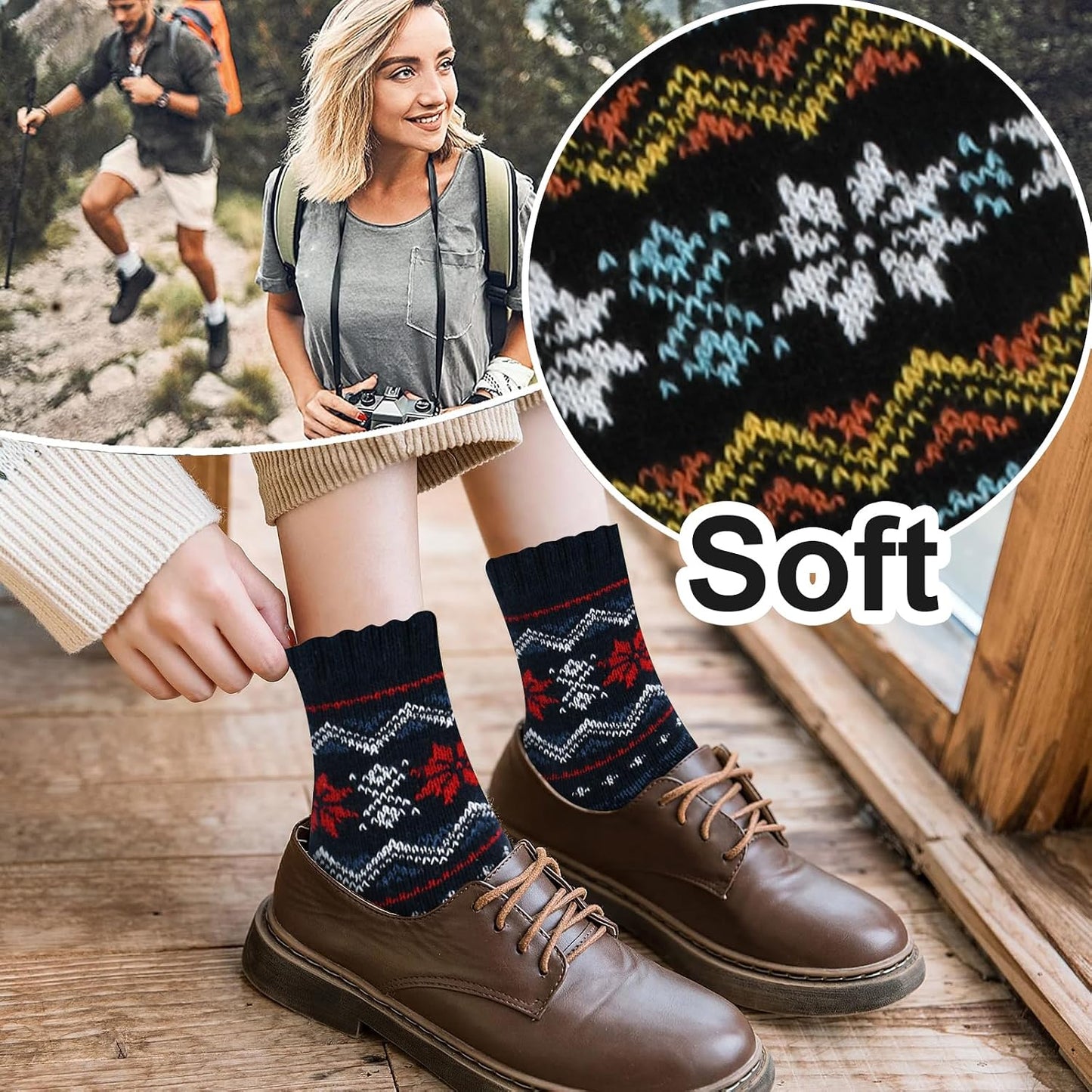 YANGYANG 5 Pairs Winter Warm Thick Crew Knit Socks for Women, Christmas Gifts, Stocking Stuffers
