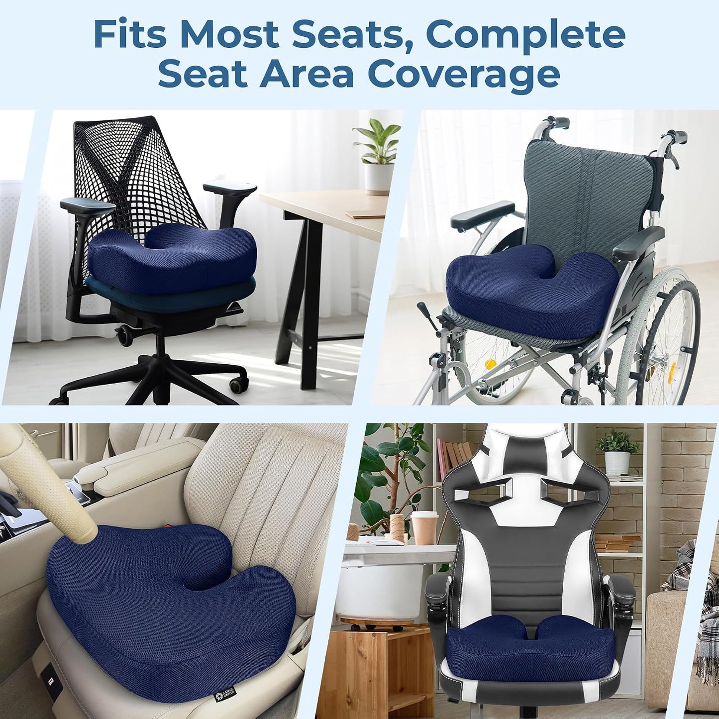 5 STARS UNITED Seat Cushion - Memory Foam Chair Cushion for Tailbone Pain Relief - Ergonomic Support for Coccyx, Sciatica & Butt - Office, Desk & Gaming Chair, Car Seat, Wheelchair, Black Suede