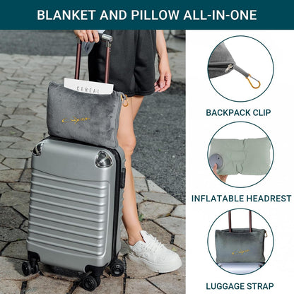 Compact Travel Blanket for Airplane, Premium Soft 2-in-1 Blanket with Pillowcase and Carry Bag, Lightweight Travel Essentials with Luggage Sleeve and Backpack Clip, Mint Green
