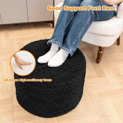 Round Pouf Ottoman Foot Stool 20x14In Ottoman Footrest for Couch Sofa Green