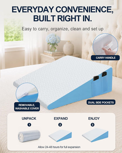 Wedge Pillow for Sleeping, 7.5" Memory Foam Bed Wedge Pillow