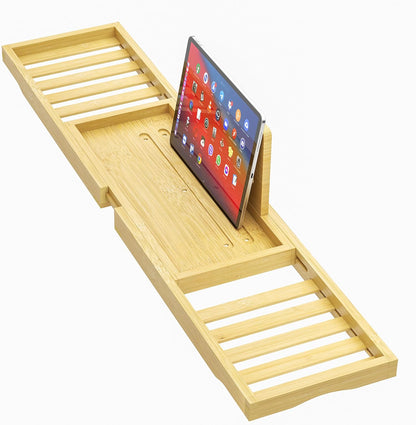 Premium Bamboo Bathtub Tray Caddy - Bath Tub Tray Table for Bathtub - Bath Caddy Tray for Bathtub, Expandable Size, Fits Most Bath Tubs