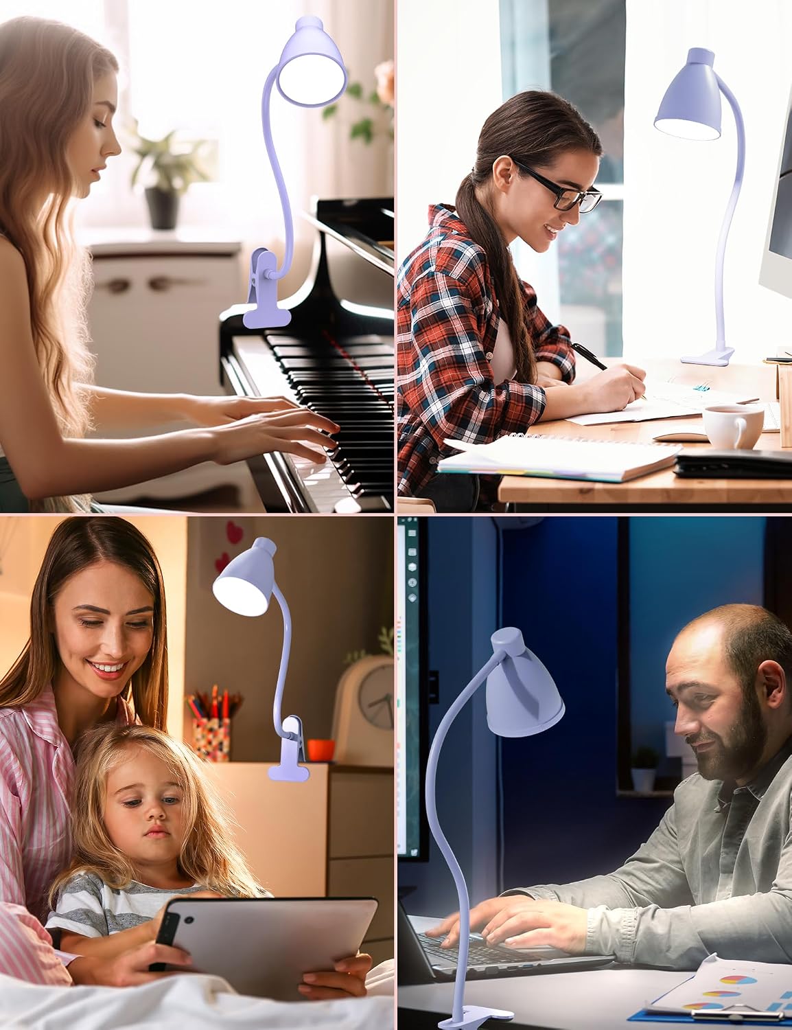 BOHON Desk Lamp with Clamp, Clip on Light, 5 Color 10 Brightness, Teal