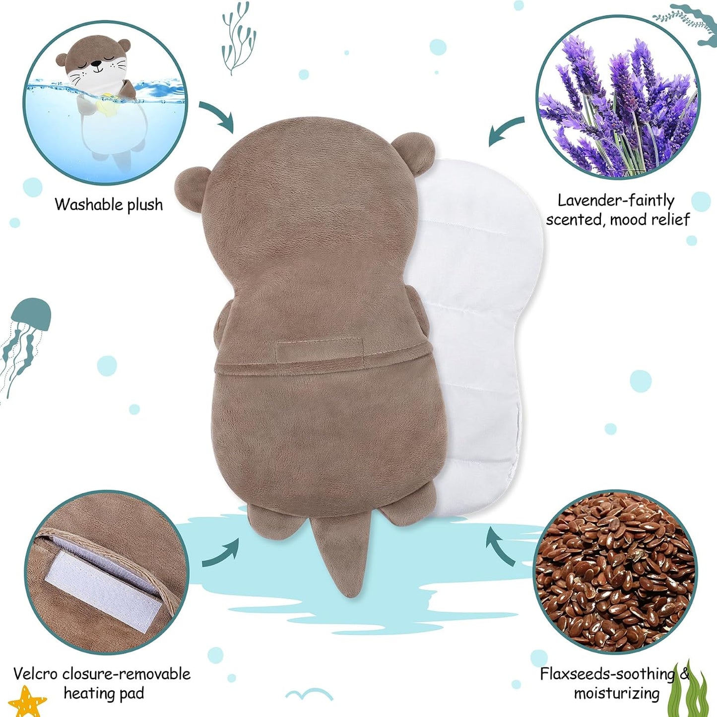 Microwave Heating Pad for Period Cramps,Otter Microwavable Heating Pad for Shoulder Neck Back Knee Pain Relief with Lavender Scented,Cute Otter Plush Toys Heat Pack for Women Kids Birthday