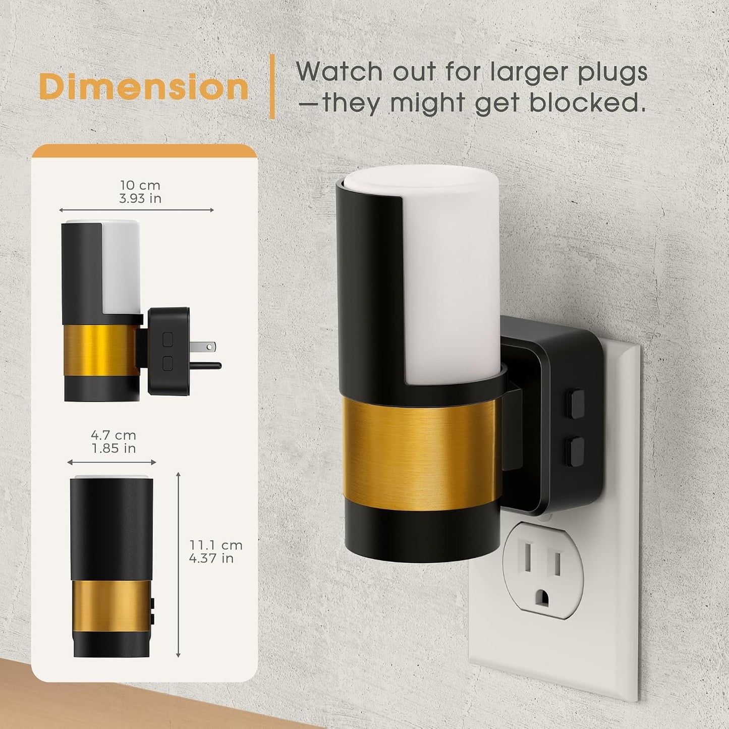 Briignite Night Lights Plug into Wall, Modern LED Night Light Plug in, Dusk to Dawn Sensor,Amber Night Light 0-100LM Adjustable Brightness, Dimmable NightLight for Hallway, Bedroom, Stairway, 2 Pack