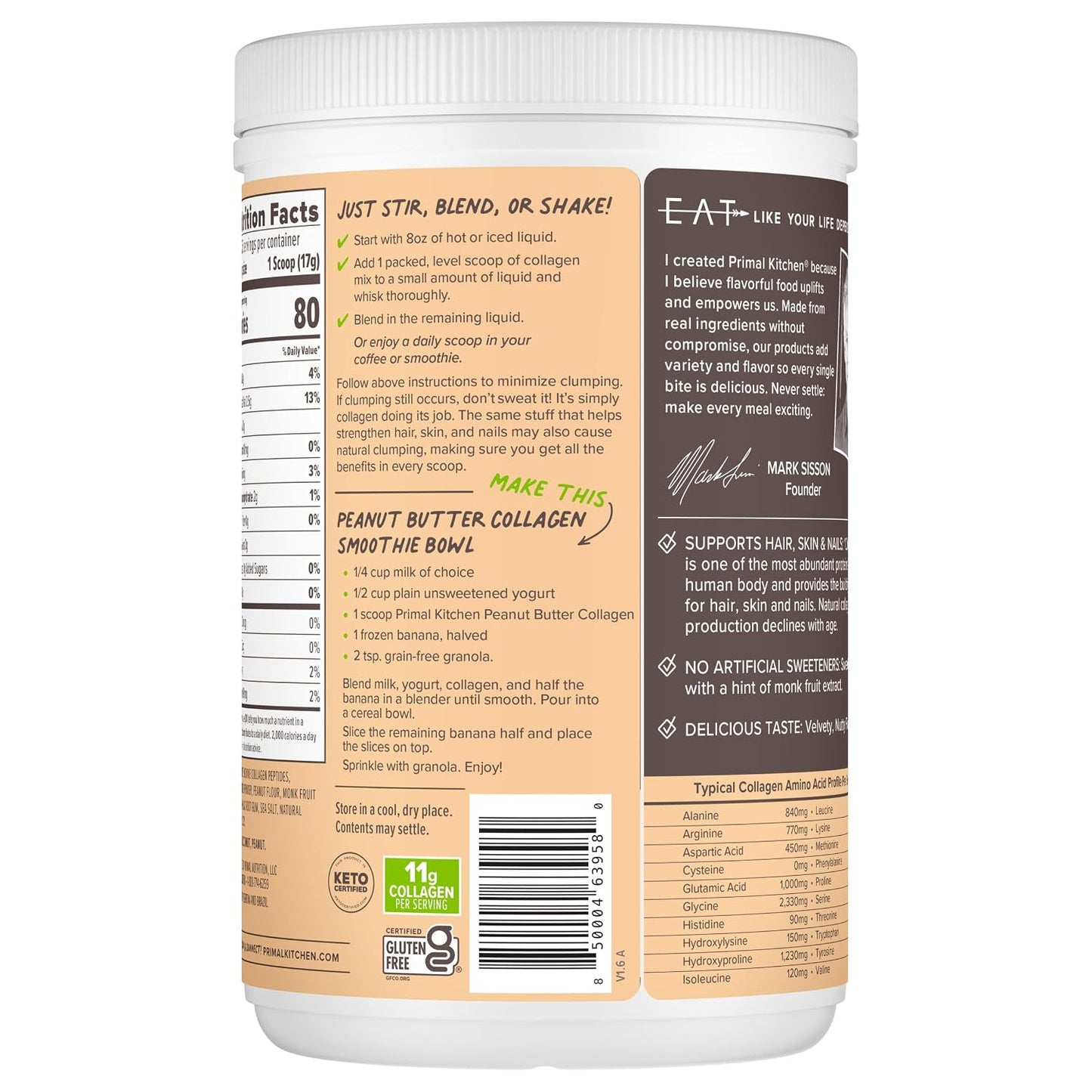 Primal Kitchen Matcha Collagen Keto Latte Powder, Sugar-Free Collagen Peptides, 9.33 Ounces