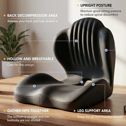 Ergonomic Seat Cushion, Office Chair Seat Cushions with L-Shaped Design, Memory Foam Orthopedic Cushion with Coccyx Hollow, Lumbar Support & Tailbone Pain Relief for Car, Truck, Gaming Chair (Black)