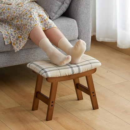 Foot Stool Ottoman Foot Rest Under Desk,Small Stool for Living Room, Bedroom and Kitchen (Brown Legs - Beige Stool Surface)