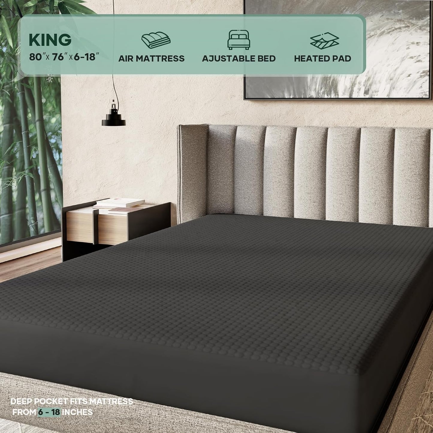 OhGeni 100% Waterproof Mattress Protector,Queen Size Premium Bamboo Mattress Pad,Pet Hair & Bedwetting Resistant,Cooling Breathable Fitted Sheets,Washable Bed Cover,Non-Slip Deep Pocket for Bedroom