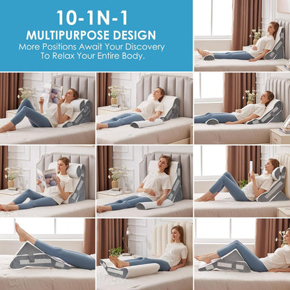 MEGCXIT Wedge Pillow Set for After Surgery, Bed Wedge, 3PCS, White/Grey