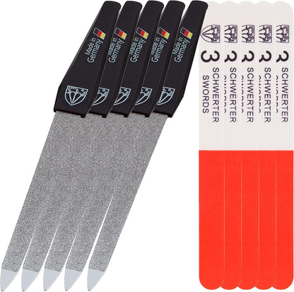 3 Swords Germany - Brand Quality Sapphire Metal Nail File Set (5 pcs.) with 3-Way Nail Buffer (1 pc.), Manicure Pedicure Finger & Toe Nail Care - Made in Solingen Germany (671)