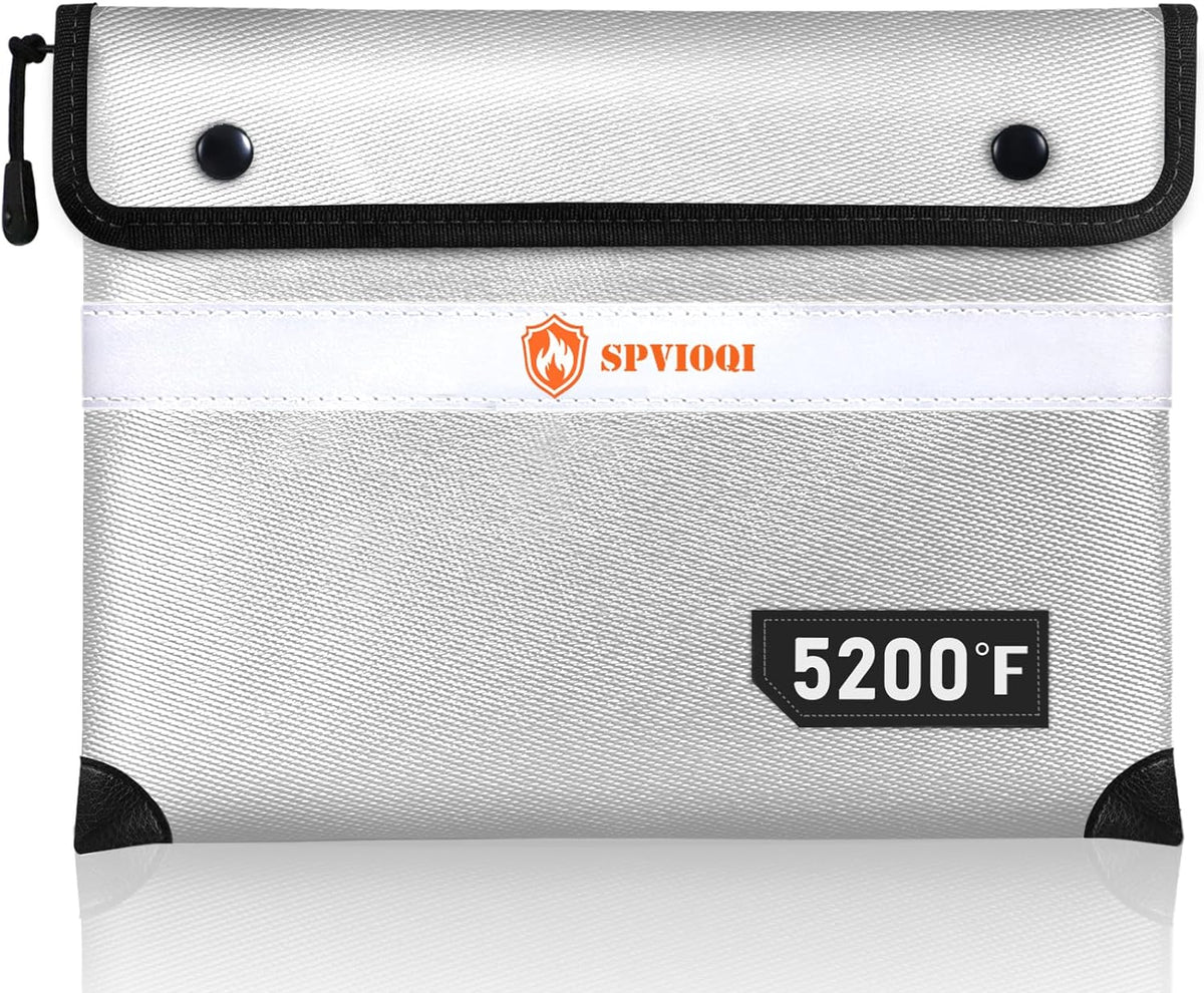 Upgraded 5200°F Fireproof Document Bag with Heat Insulated, Water Fire Proof Bags with Zipper,8 Layers of Functional Materials and Reflective Strip, Fireproof Money Bag for Cash/Documents/Valuables