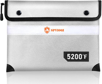Upgraded 5200°F Fireproof Document Bag with Heat Insulated, Water Fire Proof Bags with Zipper,8 Layers of Functional Materials and Reflective Strip, Fireproof Money Bag for Cash/Documents/Valuables