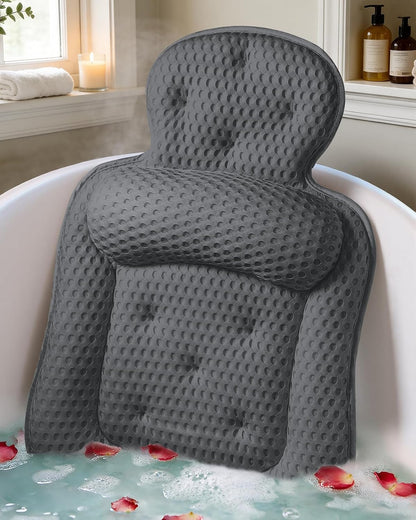 Bath Pillows for Tub, Comfortable Bathtub Cushion for Head and Neck with Soft 3D Mesh Fabric and 54 Non-Slip Suction Cups, Relaxing Tub and Shower Accessories Spa Gift White Standard