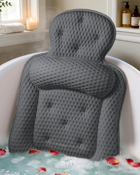 Bath Pillows for Tub, Comfortable Bathtub Cushion for Head and Neck with Soft 3D Mesh Fabric and 54 Non-Slip Suction Cups, Relaxing Tub and Shower Accessories Spa Gift White Standard