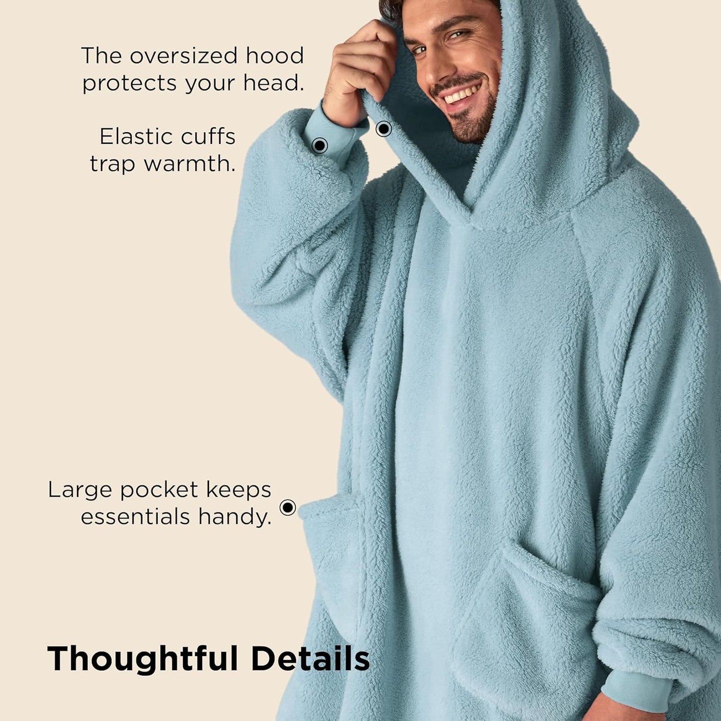 Bedsure Wearable Blanket Hoodies, Blanket Hoodie as Mothers Day Birthday Gifts for Mom Women, Warm Cozy Soft Sweatshirt Hooded Blankets for Women Men Adults, Grey, Standard