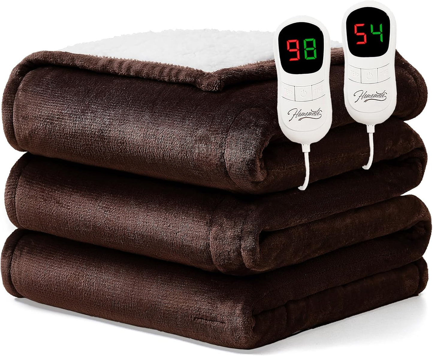 Homemate Heated Blanket Electric Throw - 50"x60" Heating Blanket Throw 1/2/4/6/8 Hours Auto-Off 10 Heat Level Over-Heat Protection Flannel Sherpa ETL Certification