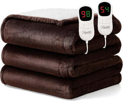 Homemate Heated Blanket Electric Throw - 50"x60" Heating Blanket Throw 1/2/4/6/8 Hours Auto-Off 10 Heat Level Over-Heat Protection Flannel Sherpa ETL Certification