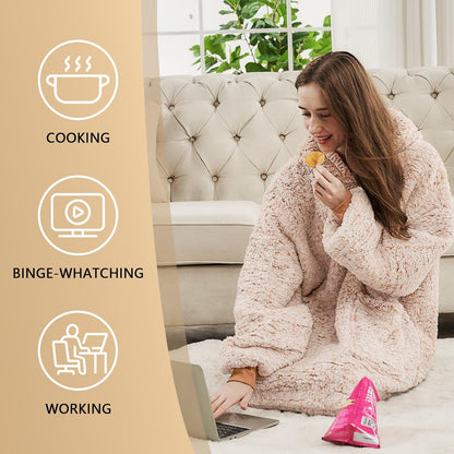yescool Wearable Blanket Hoodie, Flannel Sherpa Fleece Blanket Sweatshirt for Adults Women Men,One Size Fits All - Colors A