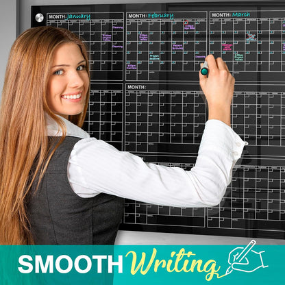 Magnetic 34”x46” Glass Whiteboard Calendar Yearly Dry Erase Planner for Wall Large Glass Whiteboard Calendars for Home and Office