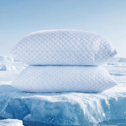 Favocama Cooling Pillow for Sleeping, Shredded Memory Foam Pillows Queen Size Set of 2, Double Sided Cooling Bed Pillows for Hot Sleepers, Side Back and Stomach Sleepers