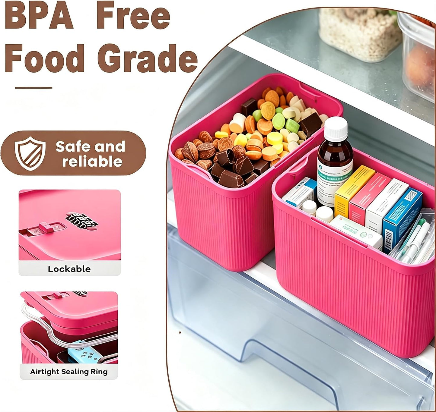 Medication Lock Box,Small Lockable Storage Box with Combination Code for Phone,Medicine Safe,Food, Home,Refrigerator,Office,Personal Items,Travel,Gift