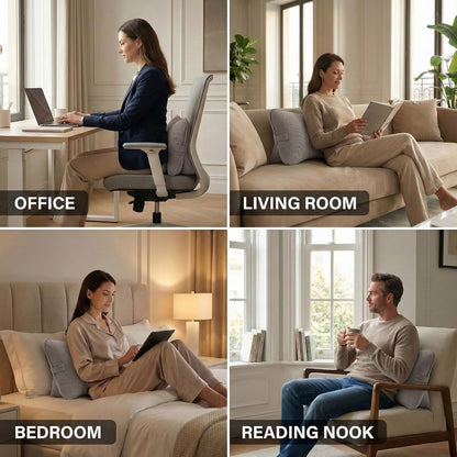 Pat. Pend. Corduroy Lumbar Support Back Pillow for Watching TV, Reading & Gaming, Ergonomic Triangle Support Cushion for Sofa, Armchair & Bed Sitting, Removable Washable Cover, Beige Gray