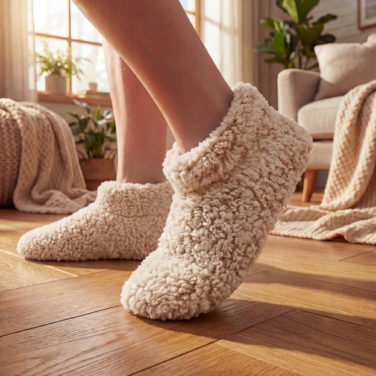Cozylook Fuzzy Slippers for Women Indoor Soft Sole Slipper Socks
