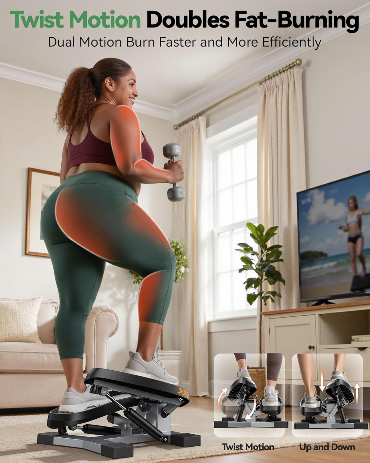 SPORTSROYALS Stair Stepper,Twist/Mini Stepper for Exercise at Home,Step Machine with Resistance Bands for Full Body Workout, 350lbs+ Capacity