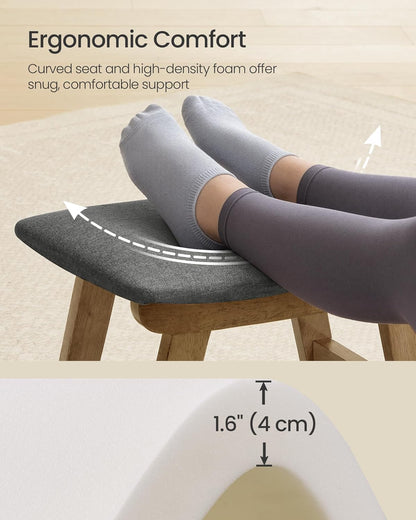 SONGMICS Foot Stool Ottoman, Padded Foot Rest Under Desk with Solid Wood Frame, Removable Cover, for Living Room, 9.8 x 15.4 x 11.8 Inches, Summer Sand and Brown ULSF052LF01