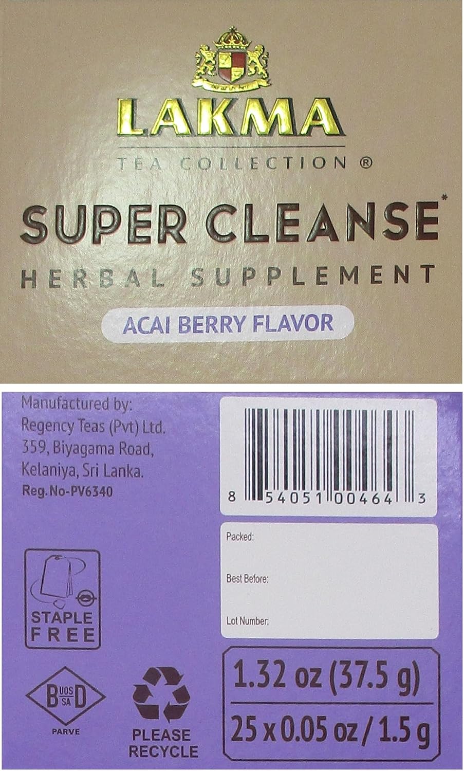 Lakma Super Cleanse Tea with Acai Berry, 100% Natural, Vegan, 25 Tea Bags