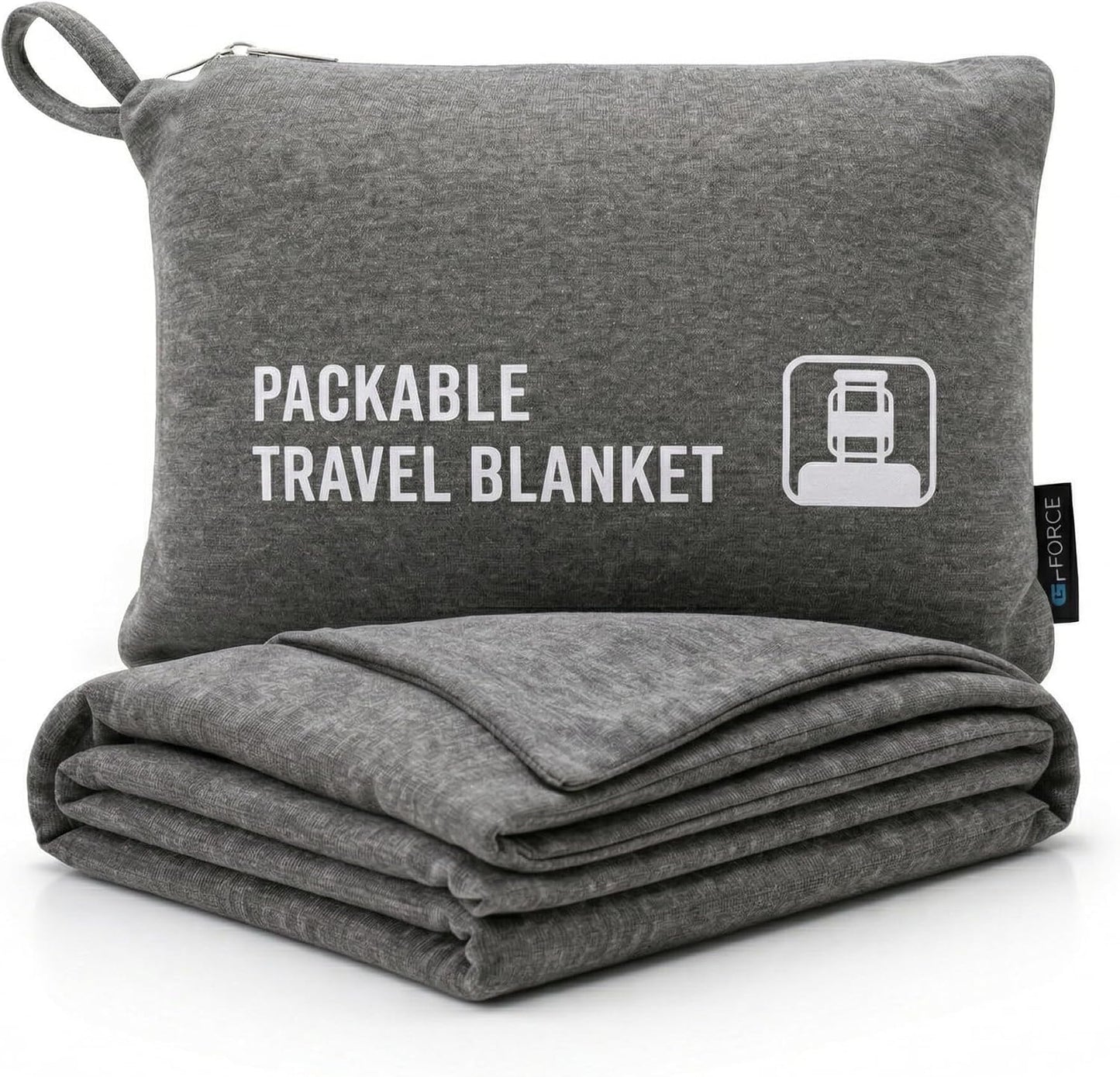 GForce Jersey Knit Travel Blanket| Packable| Fits Over Handle | Soft| Easy to Travel| Grey | Travel | Bag | Blanket |