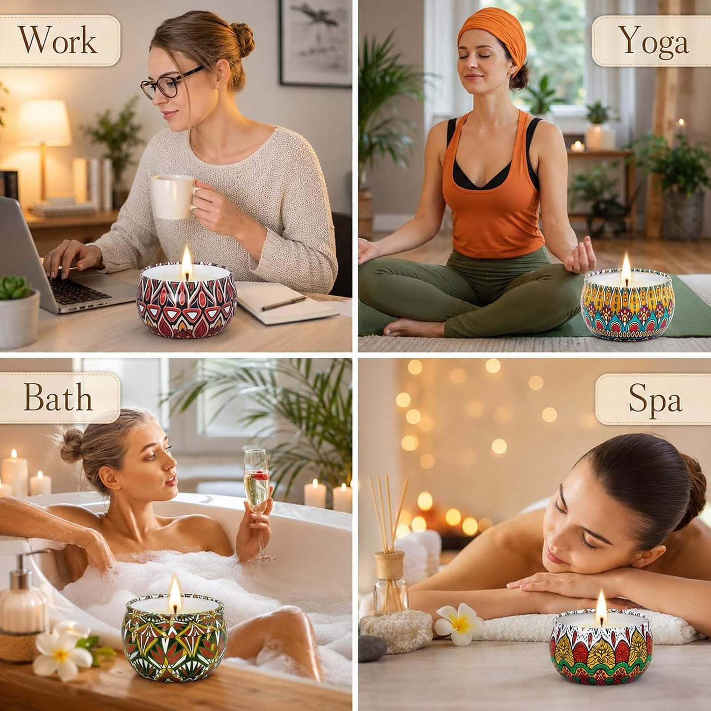 Scented Candles Gift Set for Women, 4 Pack Soy Wax Candles in Classic Bohemian Tins, Aromatherapy Candle Set, Birthday Gifts for Mom, Thank You Gifts