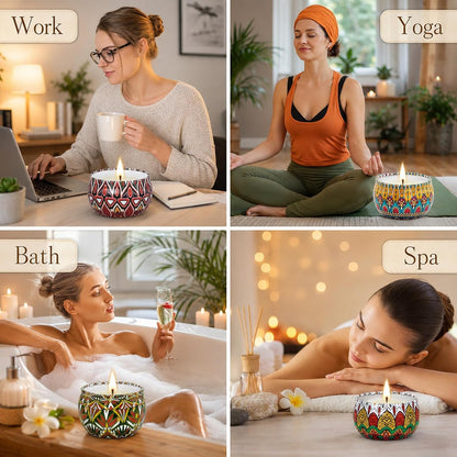 Scented Candles Gift Set for Women, 4 Pack Soy Wax Candles in Classic Bohemian Tins, Aromatherapy Candle Set, Birthday Gifts for Mom, Thank You Gifts