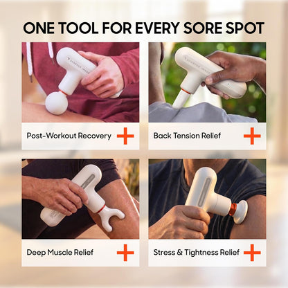 Sharper Image Deep Tissue Percussion Massage Gun, Powerboost Move Evo Hot & Cold Rechargeable Handheld Massager, 4 Adjustable Speeds, 5 Attachment Heads & Carrying Case, for Muscle Pain Relief, Blue