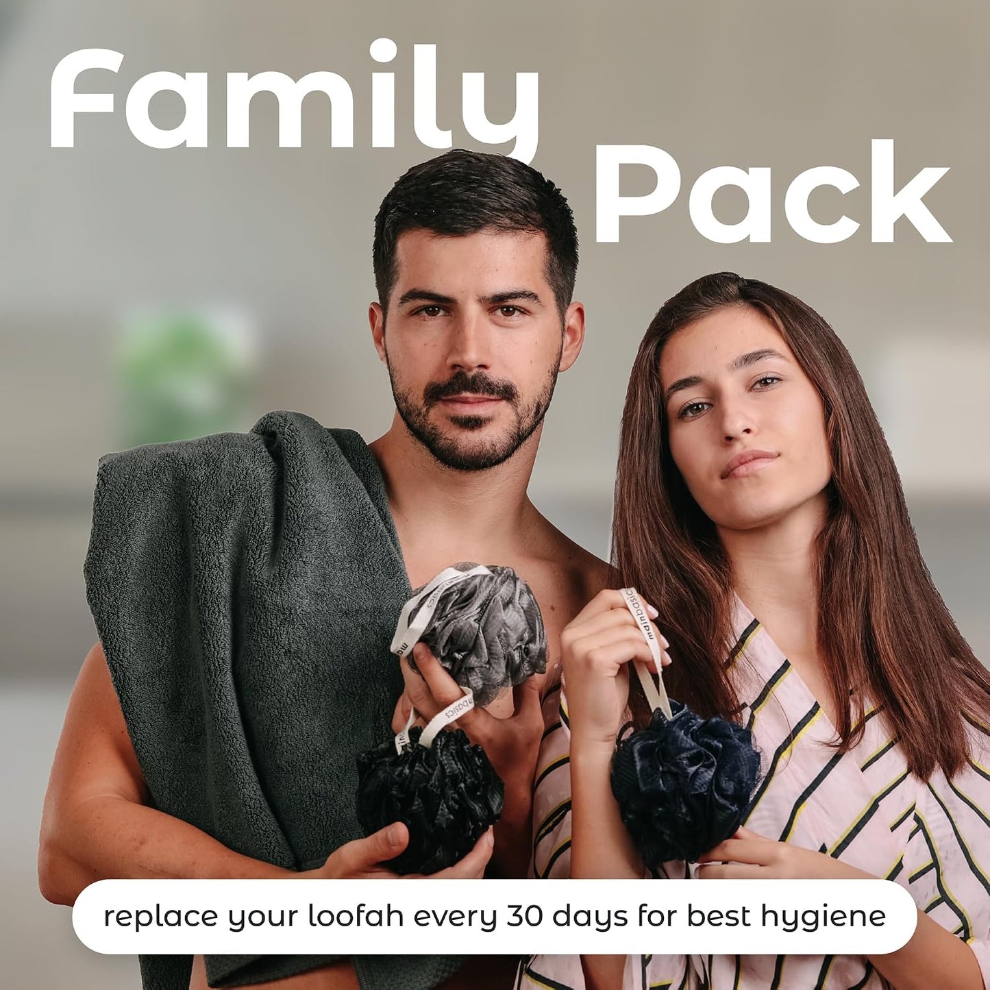 MainBasics Bath Shower Loofah Sponge Pouf Body Scrubber Exfoliator Body Wash Sponge (Set of 3, Airy Blossom)