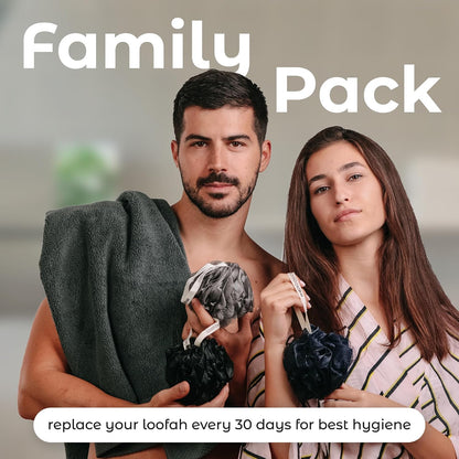 MainBasics Bath Shower Loofah Sponge Pouf Body Scrubber Exfoliator Body Wash Sponge (Set of 3, Airy Blossom)