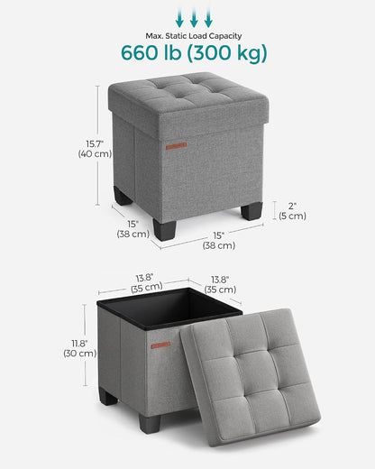 SONGMICS Storage Ottoman, Small Ottoman Foot Rest with Legs, 12.6 x 15.7 x 13.2 Inches Foot Stool, Load up to 660 lb, for Living Room, Bedroom, Dorm, Slate Gray ULSF012G01