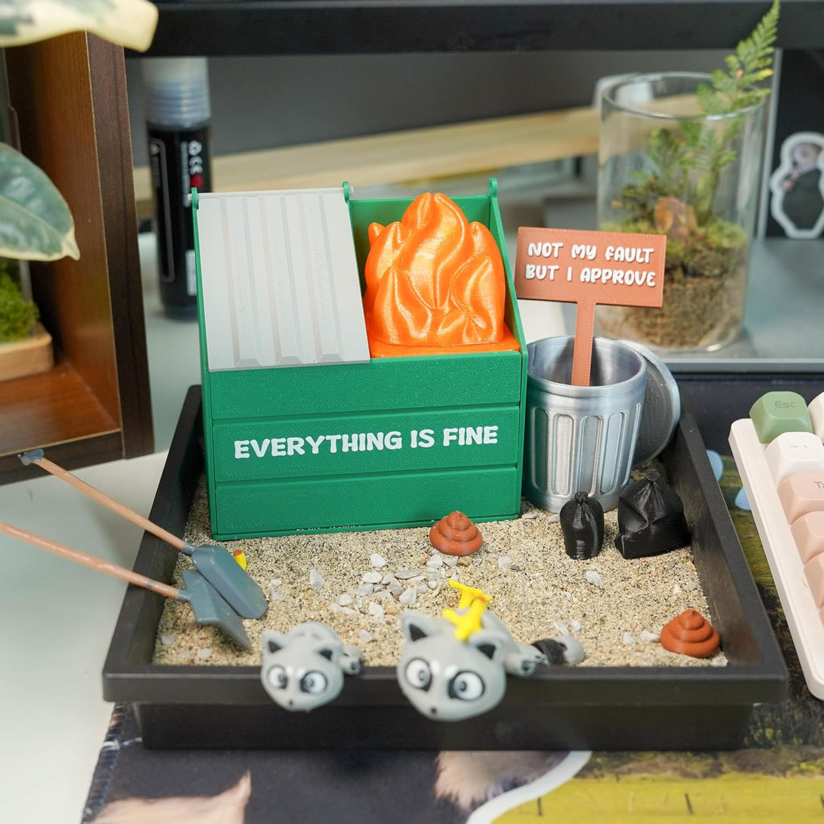 Tian Zhun Dumpster Fire Zen Garden for Desk Mini Zen Garden Gag Gifts Funny Sand Tray Therapy Kit White Elephant Gifts Sand Included