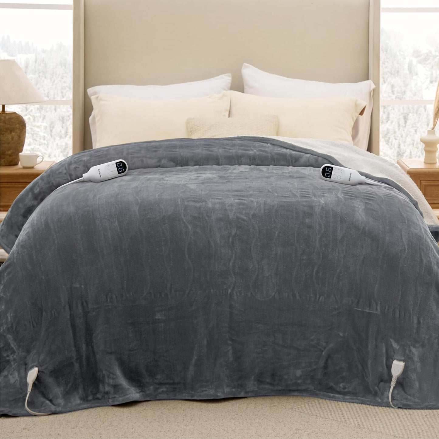 Bedsure Heated Blanket Throw Blanket with Preheat Function - Fast Heating Electric Blanket, Soft Flannel Throw with 6 Time Settings(Up to 10H), 6 Heating Settings, Gifts for Grandma (50"x60", Cream)